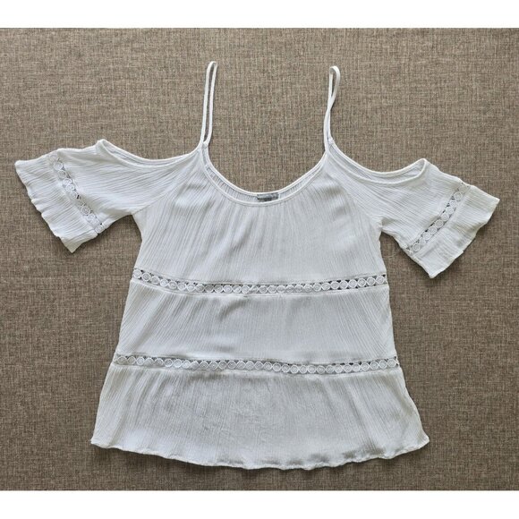 CHARLOTTE RUSSE White Cold Shoulder Strap Blouse S top - Picture 5 of 16